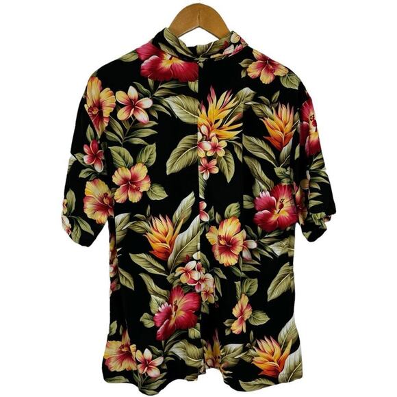 Go Barefoot Hawaiian Shirt Made In USA Black Floral Print Single Stitch Size 3XL - Picture 9 of 15